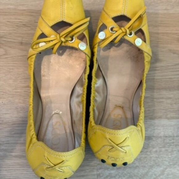 TODS Foldable Yellow Leather Ballet Flats 38/ 8 - Picture 6 of 9